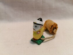 Antik Ó-Herendi mini kínai figura / tűpárna nehezék – mélynyomott jelzéssel, XIX. sz