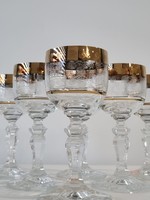 Elegáns Bohemia kristály pohárkészlet aranyozott szegéllyel, organikus mintával - '70s