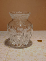 Incised etched crystal vase