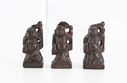 Antik kínai szobor, fafaragás - 3 darab devóciós figura, kis szerencsehozó amulettek