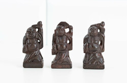 Antique Chinese sculpture, wood carving - 3 devotional figures, small lucky amulets