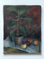 Floral still life apple and orange fruit on the table oil canvas painting