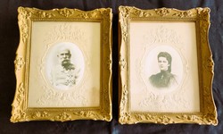 Queen Elizabeth Sissy Ferenc József original photo pair + frame holy crown embossed 1890
