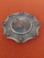 Antique silver picture frame + miniature painting