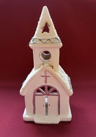 Karácsonyi kerámia mécsestartó templom házikó ház dekoráció mécses falu kellék
