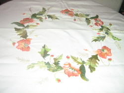 Beautiful hand-embroidered poppy wreath tablecloth