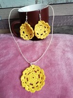 Yellow crochet set of earrings and necklace