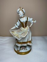 Antik német Sitzendorf porcelán hölgy aranyozott 17cm