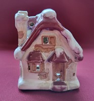 Karácsonyi porcelán különleges festésű mécsestartó házikó ház dekoráció mécses falu kellék