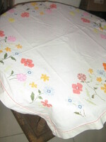 Beautiful hand embroidered cross stitch floral needlework tablecloth