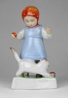 1O020 Régi Zsolnay kislány cicával porcelán szobor SINKÓ 14 cm