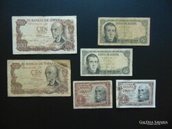 Spanyolország peseta bankjegy 6 darab LOT !