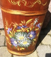 Wooden umbrella stand decorated with folk motifs, with colorful flowers, 61 cm high including handle