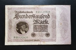 Németország, nagyalakú 100000 Márka 1923, VF+