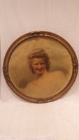 Udvardy Flóra female portrait painting, round