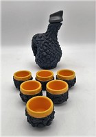 Hollóházi Ceramic, Retro Folk Art Ceramic Drink Set, Signed