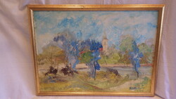 Árpád Huszthy: Szolnok Tisza bank painting