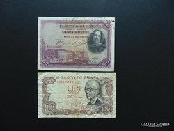 Spanyolország 2 darab pezeta - peseta bankjegy LOT !