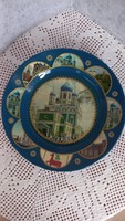 Russian/Ukrainian wall plate, marked, wood-sealed with copper plates, undamaged, diameter: 20 cm.