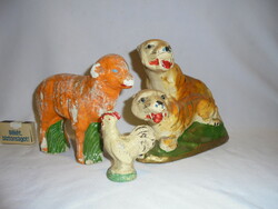 Három darab retro "búcsúfia"  gipsz figura, nipp - tigrisek, bárány, kakas - együtt - kb. 60 évesek