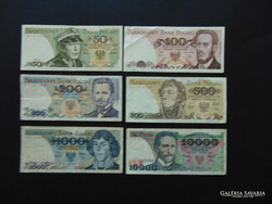 Lengyelország 6 darab zloty bankjegy LOT !