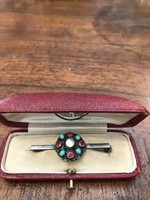 Antique silver turquoise stone brooch