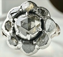 293T.1Ft -ról Holland Rózsa Gyémánt 1.5Ct 14k Arany 3.4g Viktoriánus gyűrű Kövek Ezüst foglalatban