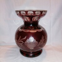Antik , szokatlanul vastag , pácolt , hántolt , csiszolt, gömb alakú üveg váza
