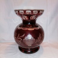 Antique, unusually thick, pickled, peeled, polished, spherical glass vase