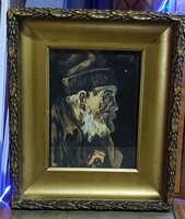 Jelzett festmény, idős férfi portré