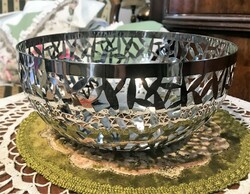 Vintage, stainless steel, shiny surface, openwork large bowl, for cookies, bread, etc.