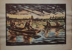 Károly Andruskó (artist from Vojvodina): fishermen in a boat