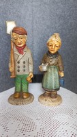 Antique, marked, painted resin figural sculptures (copy) in as-found condition, female undamaged,