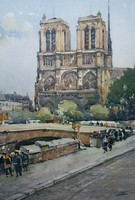 Notre Dame - régi litográfia - Mars jelzéssel - Párizs, Franciaország