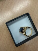 Silver ring, gold-plated, with blue sapphire