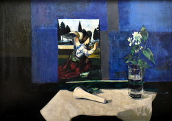 József Bolgár (1928 - 1986) with a still life painting