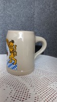 German glazed ceramic beer mug, coat of arms, the brewery in the center, which is owned by the Bavarian state