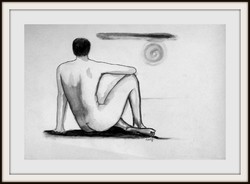Male nude. A cloudless moment. Framed, with glass. Ink drawing. Zsófia Károlyfi from the award-winning artist.