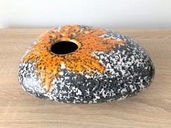 Retro Hungarian grey-orange ceramic ikebana vase pebble vase decor