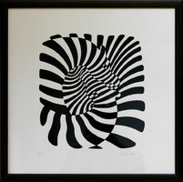Victor Vasarely: Zebrák - számozott, szignózott szerigráfia - kerettel: 56x52cm - alkotás: 34x30cm
