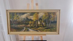 (K) beautiful landscape painting, signed 97x47 cm frame