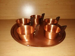 Retro, 5 metal cup holders with wooden tongs, tray (34/d)