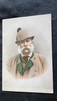 1908 Franz Josef Habsburg, King of Hungary, original and contemporary colorful hunting postcard