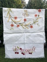 Gyönyörű, hímzett, monogramos régi törölköző. Ritkaság