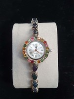 Silver women's watch 85 ct richly loaded with genuine opal gems and tourmalines! Guaranteed!