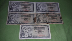 Régi YUGOSZLÁVIA 1000 DÍNÁR papírpénz 5 X 1981 - 5 db egyben a képek szerint 1