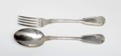 Silver spoon and fork, for christening