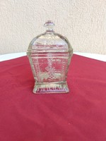 Antique thick-walled glass sugar or candy holder, 10x10x17 cm, 1 kg, perfect!