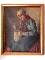 Szász István (1878-1965) : Köpülő asszony /47 * 57 cm/