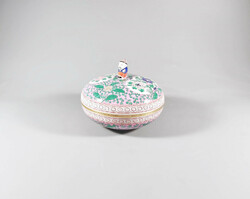 Herend masterpiece: enamel rose pattern porcelain bonbonier with mandarin tongs 12 cm. (I001)
